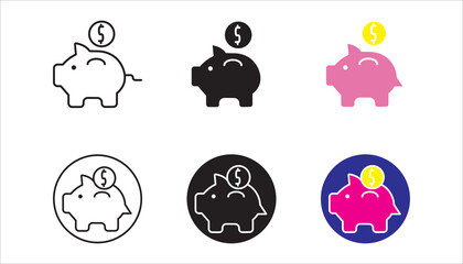Fototapeta premium Piggy bank, linear style icon. Piggy bank with a coin being inserted. Editable stroke width.