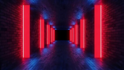 Modern Neon Lit Corridor with Red Lighting Effect