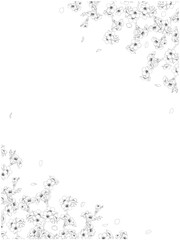 さくら線画のフレーム⑪縦_黒_ななめ