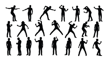 a diverse collection of human figures in various poses all rendered as striking black silhouettes