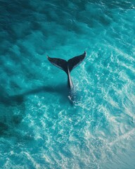 Obraz premium Majestic Whale Tail Emerging from Crystal Clear Turquoise Waters in Vibrant Ocean Environment