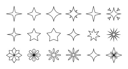 Collection of Star and Sparkle Icons in Outline Style