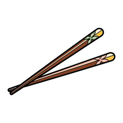 Decorative chopsticks with floral design isolated on white background silhouette