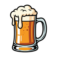 Cartoon beer mug with overflowing foamy head isolated on white background silhouette