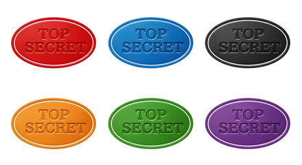 Collection of six embossed Top Secret security clearance rubber stamps in various vibrant colors on a transparent background