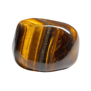 Polished golden brown tiger's eye gemstone with chatoyancy effect on a solid