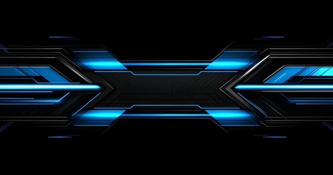 Abstract futuristic blue light arrow cyber technology on black background - Powered by Adobe
