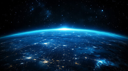 Obraz premium Blue Planet and City Lights from a Space Perspective