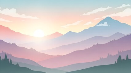Abstract Minimalist Mountain Landscape Sunset