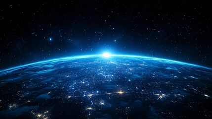Fototapeta premium Blue Planet and City Lights from a Space Perspective
