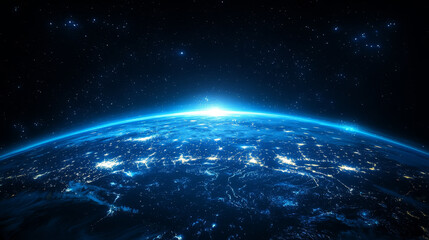 Fototapeta premium Blue Planet and City Lights from a Space Perspective