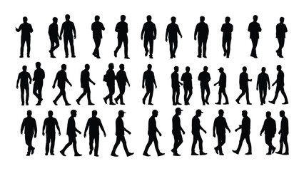 a diverse collection of human figures in various dynamic poses presented as a striking black silhouette