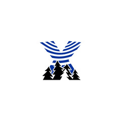 A clean pine forest silhouette blended with a bold alphabet background. Ideal for nature brands, outdoor adventure logos, camping identity, and minimalist eco-themed monograms.
