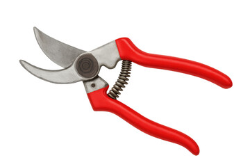 Hand pruners with red handles for gardening chores
