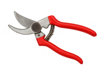 Hand pruners with red handles for gardening chores