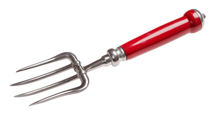 Vintage style silver garden fork with a bright glossy red handle