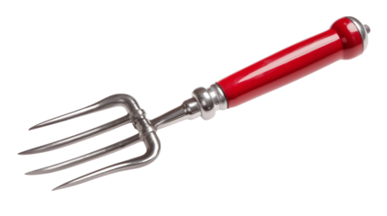 Vintage style silver garden fork with a bright glossy red handle