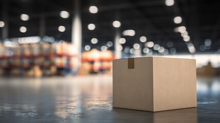 Obraz premium flaps. Cardboard box with sealed flaps on a warehouse floor, showcasing logistics efficiency. safety posters, maintenance manuals, designed for industrial assembly lines and welding operations.