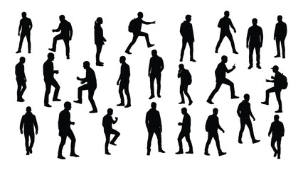 a collection of diverse human figures depicted in various dynamic poses presented as a striking black silhouette