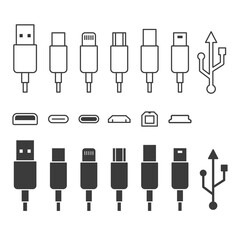 Usb types set. Charging port icon. Vector isolated illustration