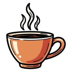 Steaming hot coffee cup silhouette with swirling steam isolated on white background