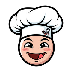 Cute cartoon chef character with a whisk on hat isolated on white background silhouette