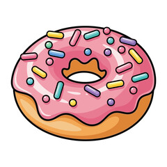 Colorful pink frosted donut with sprinkles isolated on white background silhouette