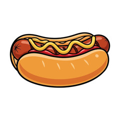Delicious hot dog with ketchup and mustard as a silhouette isolated on white background