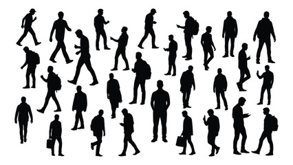 a diverse collection of people walking in various poses depicted as black shapes a striking silhouette