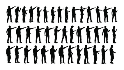 a collection of human figures in various poses displayed in a grid arrangement presented as a silhouette