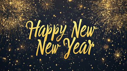 Modern Minimalist Happy New Year 2026 Gold Line Art Text on Transparent Background