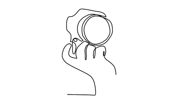 continuous line animation of hand holding photo camera
