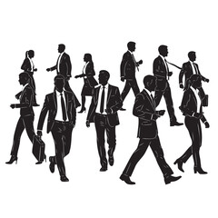 Fototapeta premium Silhouettes of a group of business people walking as a team collection