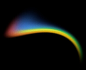 Lo-fi arched rainbow gradient light shape with film grain texture black background