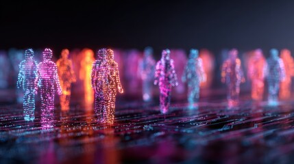 Digital human figures on abstract circuit