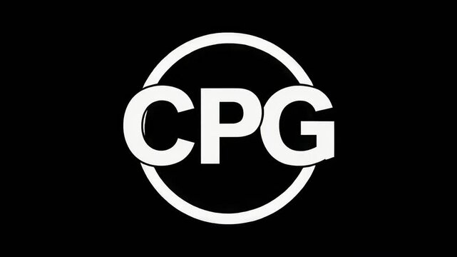 A bold design on a black background. White letters "CPG" are encased in a circular outline. Simple yet impactful, offering a clean aesthetic