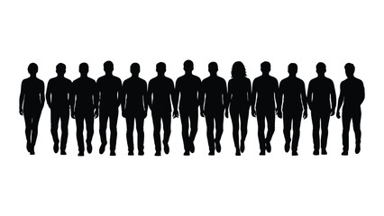 a line of people standing closely together all depicted as a stark black shape silhouette