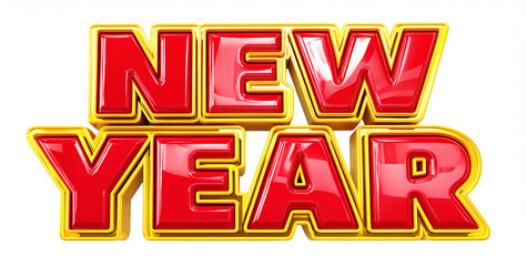 Glossy Red and Gold 3D New Year Text