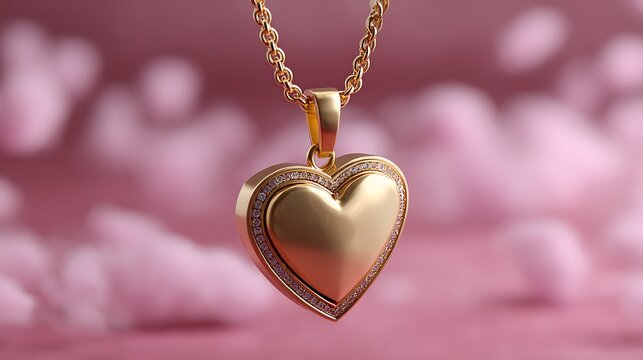 Valentine's day heart necklace gift pink background valentine gift box theme romantic environment close-up view - Powered by Adobe