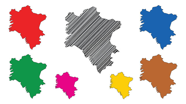 Colorful Country Map Silhouette Set with Scribble and Solid Styles &ndash; Abstract Geographic Shape Collection
