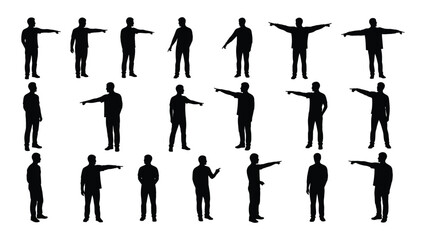 a collection of human figures displayed in various poses and gestures presented as a stark black silhouette