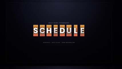 Dynamic Schedule Display with Animated Text and Graphic Elements on Dark Background.