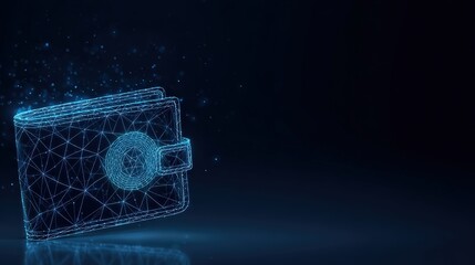 An artistic, low-poly depiction of digital wallet shines on dark backdrop. ..Created with Generative AI, not depicting real subjects.