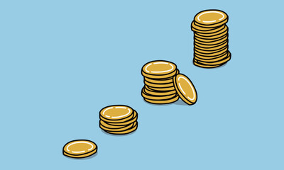 段々積み重なっていくコインのイラスト　積立・賃上げ・金利上昇
