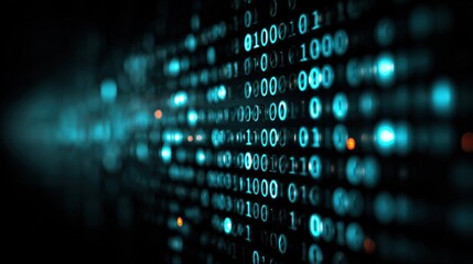 Abstract digital landscape showcases a complex matrix of binary code, representing the dynamic flow of data in the digital realm. ..Created with Generative AI, not depicting real subjects.