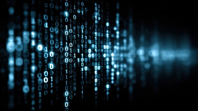 An immersive representation of digital data streams, with binary code cascading in a mesmerizing display of technological abstraction. ..Created with Generative AI, not depicting real subjects. - Powered by Adobe