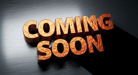 Elegant metallic coming soon announcement with golden textured lettering on dark background