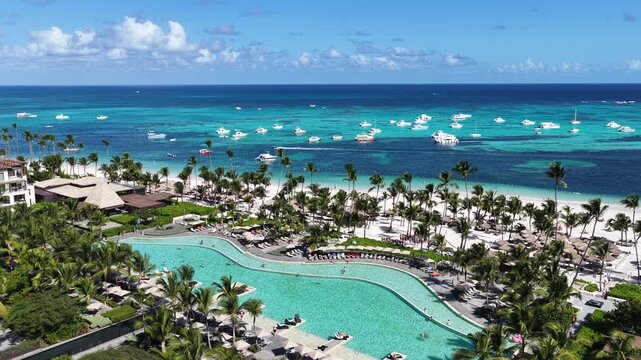 Punta Cana Skyline At Bavaro In Punta Cana Dominican Republic. Caribbean Skyline. Beach Landscape. Nature Seascape. Punta Cana Skyline In Bavaro In Punta Cana Dominican Republic. Scenic Palm Trees.