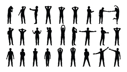 a collection of various human figures displayed in dynamic poses as a striking black silhouette