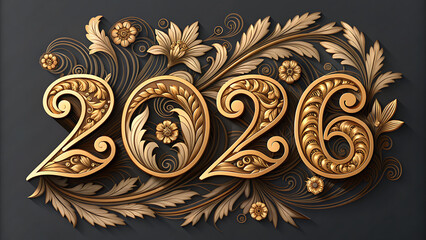 Elegant golden 2026 new year s eve celebration with ornate floral embellishments and luxurious design
